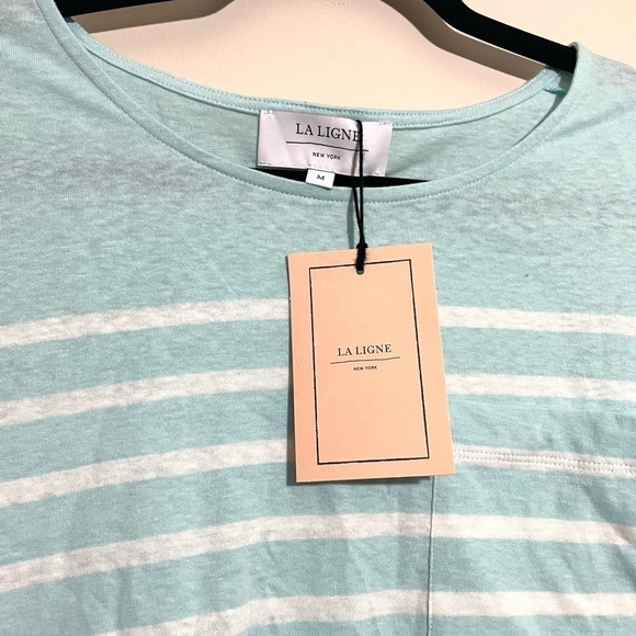 LA LIGNE NWT Edie Knit Dress Pale Blue and Ivory 100% cotton size medium - Picture 10 of 12